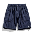 Flachgelegte dunkelblaue Herren Cargo Shorts mit Gummizug, Kordelzug und großen Taschen - EU 29 / Dunkelblau