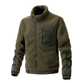 Chaqueta de forro polar para hombre verde oliva con cuello alto y textura de borrego - L / café