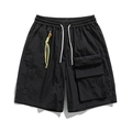 Pantaloncini cargo neri in seta di ghiaccio da uomo con coulisse e tasche tattiche - M / Nero