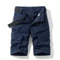 Navy blue cargo shorts for men featuring utility pockets and a black woven belt - EU 30 / Dark Blue