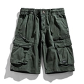 Army green cargo shorts for men with elastic waist and multiple utility pockets - Army Green