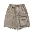 Pantaloncini cargo in seta di ghiaccio kaki con design multi-tasche e cordino intrecciato - M / Cachi