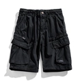 Men's black cargo shorts with drawstring waist and multiple functional zip pockets - Black