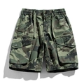Mens woodland camouflage cargo shorts with drawstring waist and large utility side pockets - EU 28 / Army Green Camo