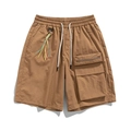 Pantaloncini cargo kaki in seta di ghiaccio da uomo con coulisse e design multi-tasca - M / Caramello