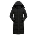 Langer schwarzer Steppmantel mit Kapuze für Damen und Herren, perfekt für den Winter - XXS / Schwarz