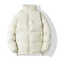 Herren Steppjacke aus cremeweißem PU-Leder mit Stehkragen und Reißverschluss - S / Weiß