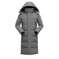 Dunkelgrauer langer Winter-Steppmantel für Herren und Damen mit großer Kapuze und Steppung - XXS / Grau