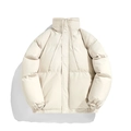 Minimalist cream white stand collar puffer jacket with drawstring and loose fit silhouette - S / Bone White
