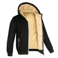 Felpa con cappuccio nera da uomo con spessa fodera in pile beige e nastro decorativo - M / Nero