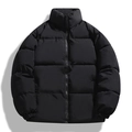 Men's black short puffer jacket with stand collar and quilted bread jacket style - M / Black