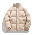 Doudoune minimaliste beige pour homme avec col montant et design matelassé chaud - M / Kaki
