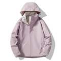 Waterproof pale purple hooded outdoor windbreaker jacket for couples in size M - Female Warm White Hibiscus Purple