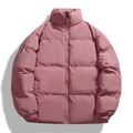 Pink stand collar puffer jacket with horizontal quilting and elasticated cuffs - M / Pink