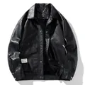 Men's winter faux leather jacket with fleece lining and premium pebbled texture - M / Fleece Lined Style / Black