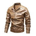 Chaqueta de moto para hombre de cuero sintético marrón oscuro con cuello alto y acolchado - M / Amarillo Tierra