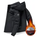 Gefütterte Herren-Winterjacke mit Kapuze in Schwarz, Graphene-Futter und Ärmelaufnäher - M / Schwarz