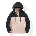 Wasserdichte zweifarbige Outdoor-Jacke mit Kapuze in Schwarz und Beige und vielen Taschen - XS / Rosa