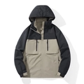 Wasserdichte Outdoor-Kapuzenjacke in Khaki und Schwarz für Damen und Herren im Colorblock - XS / Khaki