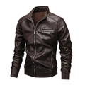 Chaqueta de cuero PU para hombre marrón oscuro con cuello alto y hombros acolchados - M / café