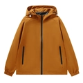Waterproof oversized mustard yellow windbreaker jacket with hooded drawstring design - M / Orange