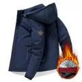 Marineblaue Herren-Steppjacke mit Kapuze, Graphen-Thermofutter und winddichtem Material - M / Dunkelblau