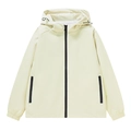 Men's oversized windbreaker jacket in beige with black contrast zippers and hooded design - M / Beige
