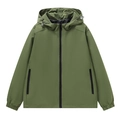 Olive green waterproof windbreaker jacket for men and women with adjustable hood and zip pockets - M / Green