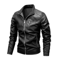 Chaqueta de moto para hombre de cuero PU negro con cuello alto y hombros acolchados - M / Negro