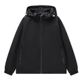 Waterproof oversized black hooded jacket with zipper pockets and adjustable drawstring - M / Black