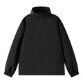 Men's minimalist black windbreaker jacket with stand collar and elastic cuffs on white back - M / Black