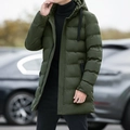 Men's mid-length hooded winter parka in army green color with quilted design - M / Army Green