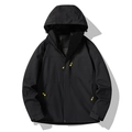 Men's outdoor windproof hooded jacket in black featuring contrast yellow zipper pulls - Men's Knight Black