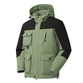 Outdoor men's waterproof hooded hiking jacket in green and black color block style - S / Grey Green