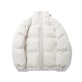 Minimalist beige padded puffer jacket with stand collar and loose fit for winter warmth - M / Off White