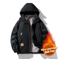 Zwarte herenjas met capuchon, warme fleecevoering en winddichte buitenkant voor outdoor - L / Zwart (Fleece Gevoerd)