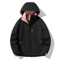 Waterproof hooded outdoor jacket in black with vibrant pink interior and functional zippers - Female Knight Black Coral Pink