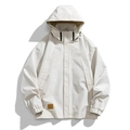 Heren beige windjack met capuchon, waterdicht en gevoerd met fleece voor de herfst - L / Khaki (Zonder Fleece)