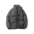 Dark grey stand collar padded jacket in loose fit with zipper and windproof snap buttons - M / Dark Gray
