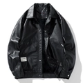 Chaqueta de cuero PU negro para hombre con cuello de solapa y botones de metal - M / Estilo con Forro de Felpa / Negro