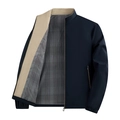 Chaqueta de negocios azul oscuro para hombre con cuello alto y forro de cuadros - M / Negro