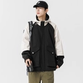 Men's outdoor utility jacket with black and white contrast color design and large pockets - M / Black