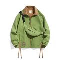 Chaqueta casual verde de doble cara con cuello en contraste marrón y bolso de pecho - S / Verde Hierba