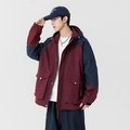 Men's outdoor color-block jacket in burgundy and navy blue with functional hood - M / Burgundy