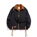Chaqueta casual reversible negra estilo workwear con cuello marrón y bolso bandolera - S / Negro