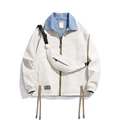 Chaqueta casual beige para hombre con forro azul y riñonera cruzada a juego - S / Blanco Roto