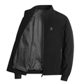 Men's black stand collar jacket with striped lining and ribbed cuffs shown in front view - L / Black (606)