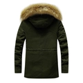Parka invernale da uomo verde militare con cappuccio e collo in pelliccia, retro - M / Nero