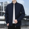 Men's navy blue stand-collar business jacket with metal zipper and elastic cuffs - M / Dark Blue