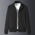 Slim fit men's black stand collar casual jacket with white curved decorative stitching details - M / Black